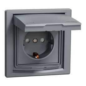 ASFORA 2P+F csatlakozóaljzat, biztonsági zsalu, csapfedeles - IP44, kerettel, ac