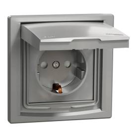 ASFORA 2P+F csatlakozóaljzat, biztonsági zsalu, csapfedeles - IP44, kerettel, al