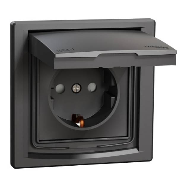 ASFORA 2P+F csatlakozóaljzat, biztonsági zsalu, csapfedeles - IP44, kerettel, an 