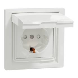 ASFORA 2P+F csatlakozóaljzat, biztonsági zsalu, csapfedeles - IP44, kerettel, fe