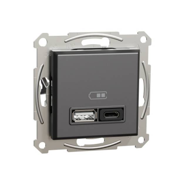 ASFORA Dupla USB gyorstöltő, A+C, 45W, antracit 