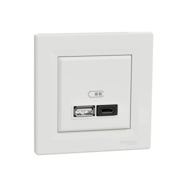 ASFORA Dupla USB gyorstöltő, A+C, 45W, fehér 