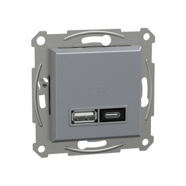 ASFORA Dupla USB töltő, A+C, 21W, acél 