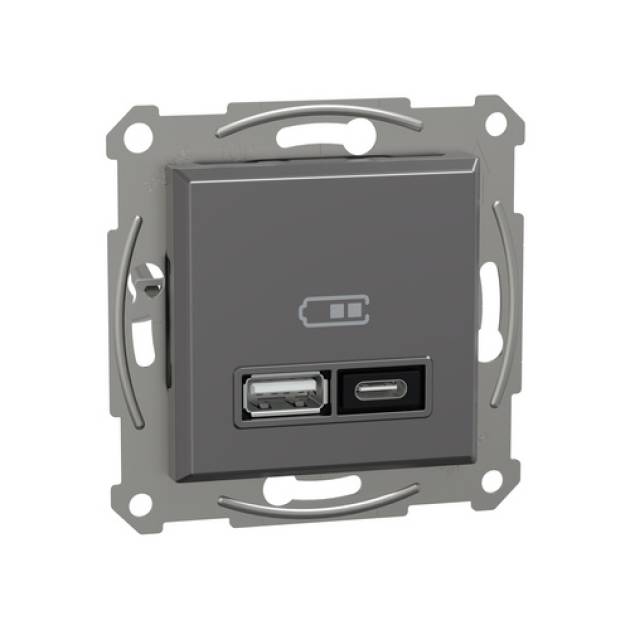 ASFORA Dupla USB töltő, A+C, 21W, antracit 