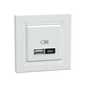 ASFORA Dupla USB töltő, A+C, 21W, kerettel, fehér