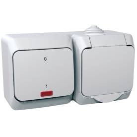 CEDAR PLUS 2P+F csatlakozóaljzat, kétpólusú jelzőfényes kapcsolóval, IP44, fehér