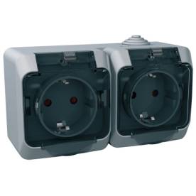 CEDAR PLUS 2x2P+F csatlakozóaljzat, biztonsági zsaluval, átlátszó csapófedéllel,