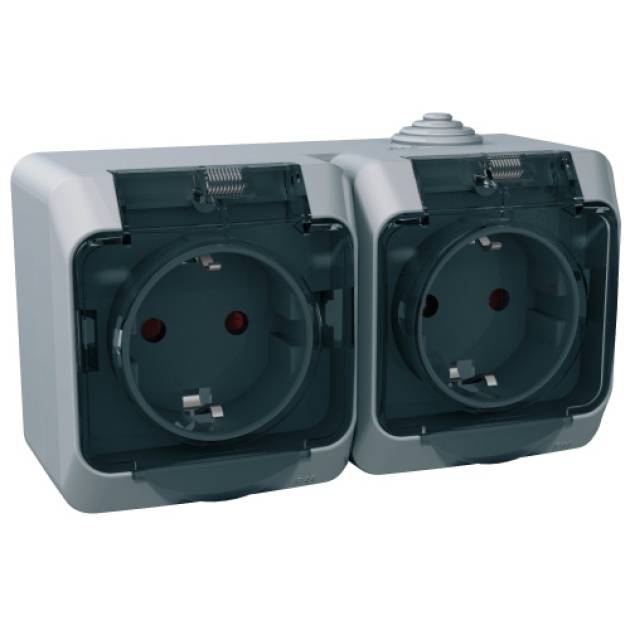CEDAR PLUS 2x2P+F csatlakozóaljzat, biztonsági zsaluval, átlátszó csapófedéllel, 
