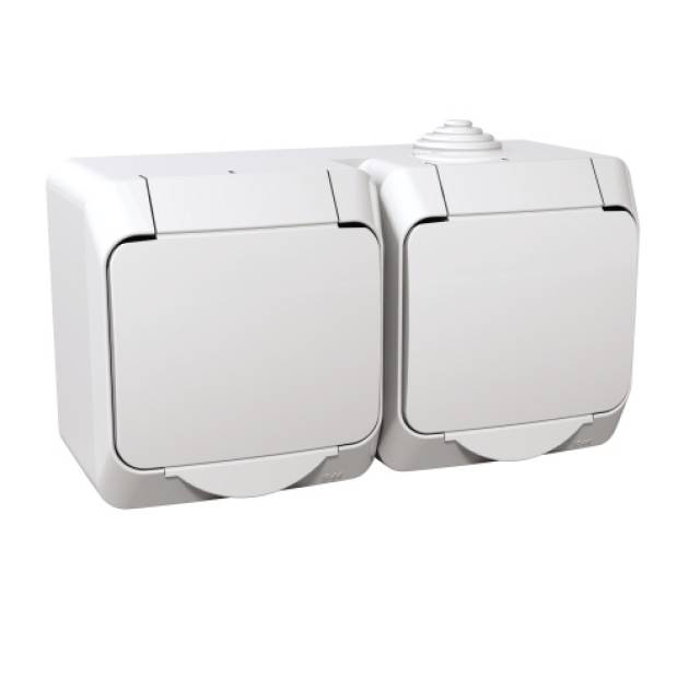CEDAR PLUS 2x2P+F csatlakozóaljzat, biztonsági zsaluval, csapófedéllel, IP44, fe 