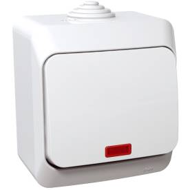 CEDAR PLUS Egypólusú kapcsoló, jelzőfénnyel, IP44, fehér