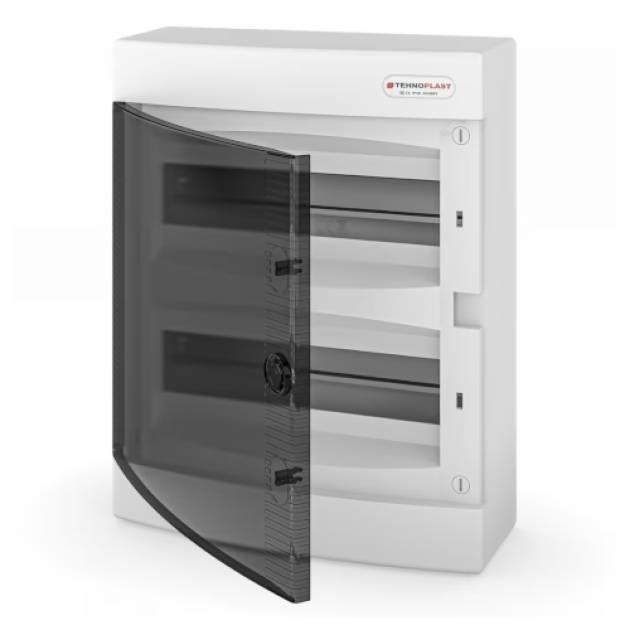 Falon kívüli lakáselosztó doboz, C sorozat, 24 modulos, átlátszó ajtó,2soros, 28 