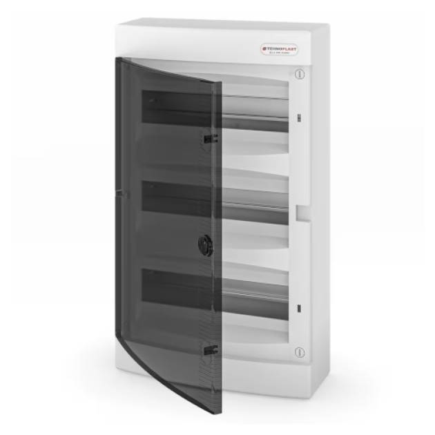 Falon kívüli lakáselosztó doboz, C sorozat, 36 modulos, átlátszó ajtó, 3 soros,2 