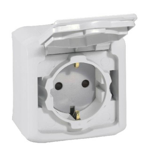Forix IP44 fk 2P+F földelt csatlakozóaljzat, 16A, csapófedéllel, biztonsági zsal 
