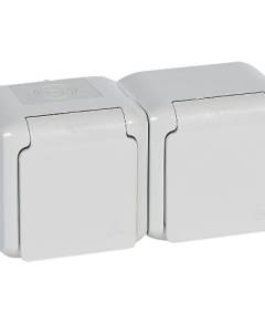 Forix IP44 fk 2x2P+F földelt csatlakozóaljzat, 16A, csapófedéllel, biztonsági zs