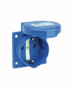 Háztartási dugalj beépíthető 2P+E 16A 3P 250V műa. 50x50mm kék egyenes csavaros