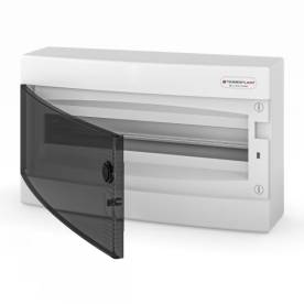 Kiselosztó falon kívüli átlátszó füst ajtós PE/N sínnel IP40 1 soros 18M