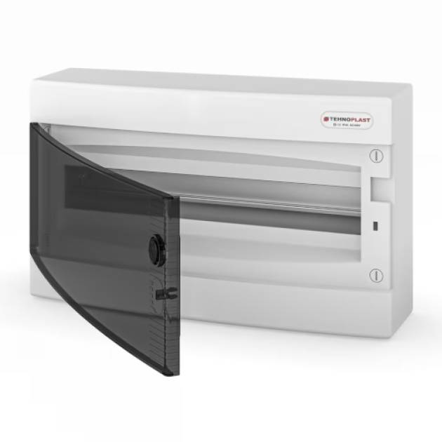 Kiselosztó falon kívüli átlátszó füst ajtós PE/N sínnel IP40 1 soros 18M