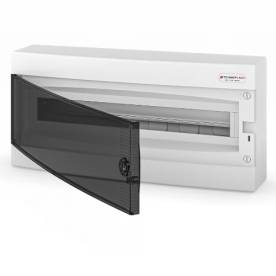 Kiselosztó falon kívüli átlátszó füst ajtós PE/N sínnel IP40 1 soros 24M