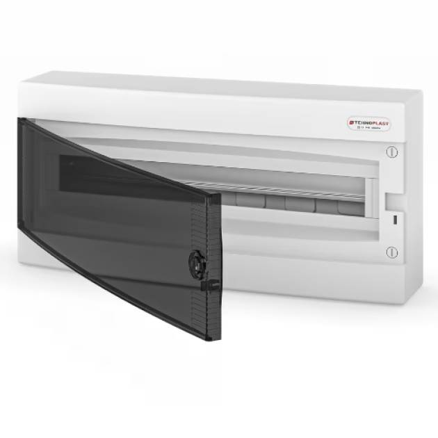 Kiselosztó falon kívüli átlátszó füst ajtós PE/N sínnel IP40 1 soros 24M