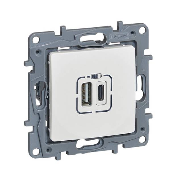 Niloé kettős USB-A+C töltőaljzat - 3 A - 15 W, fehér 