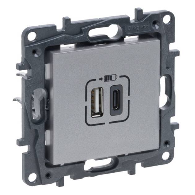 Niloé Step 2xUSB-A+C töltőaljzat 5V 3A 15W, alumínium 
