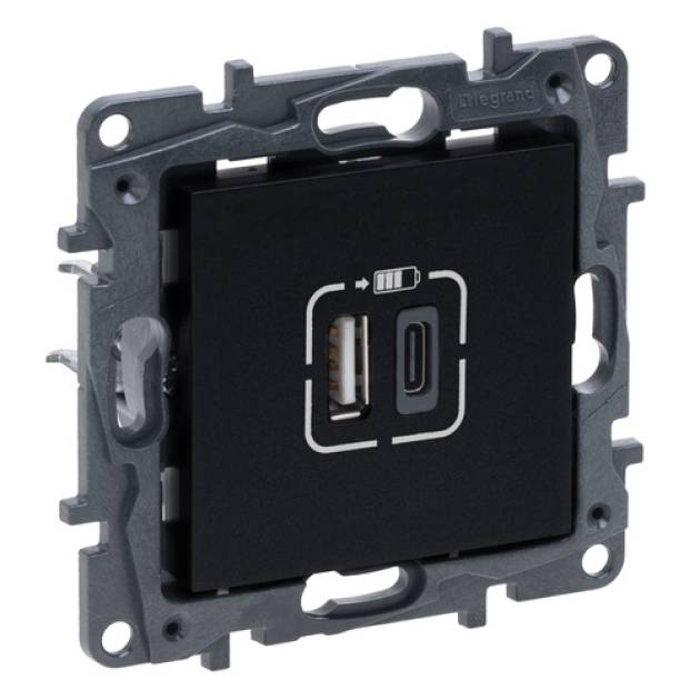 Niloé Step 2xUSB-A+C töltőaljzat 5V 3A 15W, fekete 