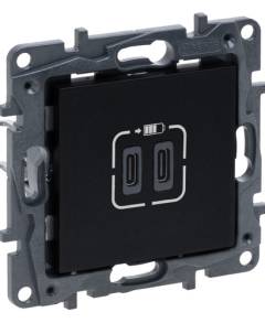 Niloé Step 2xUSB-C töltőaljzat 5V 3A 15W, fekete