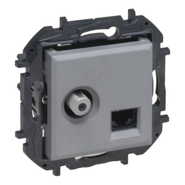 Niloé Step "F" típusú TV aljzat + RJ45 Cat. 6 UTP aljzat, alumínium 