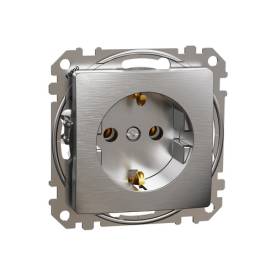 SEDNA 2P+F csatlakozóaljzat, rugós bekötés, 16A, szálcsiszolt alumínium