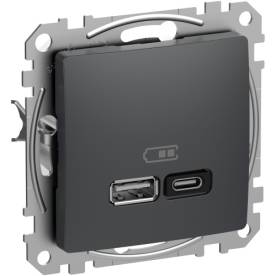 SEDNA Dupla USB gyorstöltő, A+C, 45W, antracit