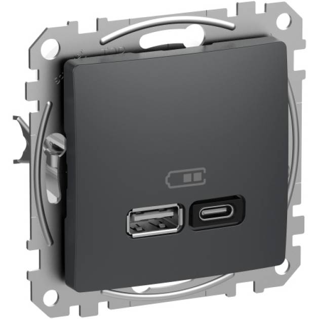 SEDNA Dupla USB gyorstöltő, A+C, 45W, antracit 