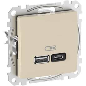 SEDNA Dupla USB gyorstöltő, A+C, 45W, bézs