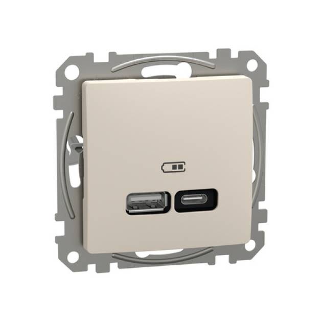 SEDNA Dupla USB töltő, A+C, 21W, bézs 