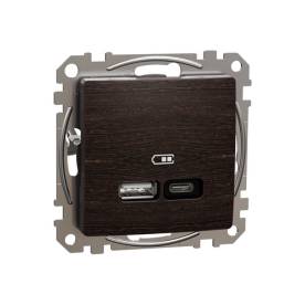 SEDNA Dupla USB töltő, A+C, 21W, wenge
