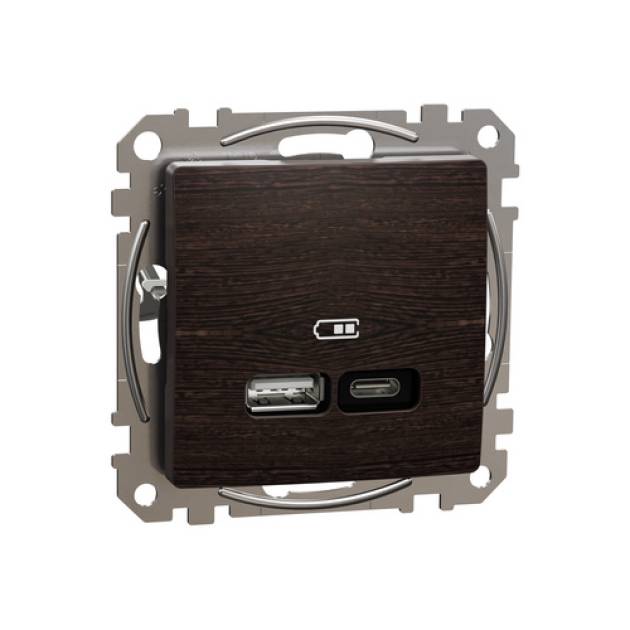 SEDNA Dupla USB töltő, A+C, 21W, wenge 
