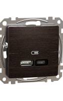 SEDNA Dupla USB töltő, A+C, 21W, wenge