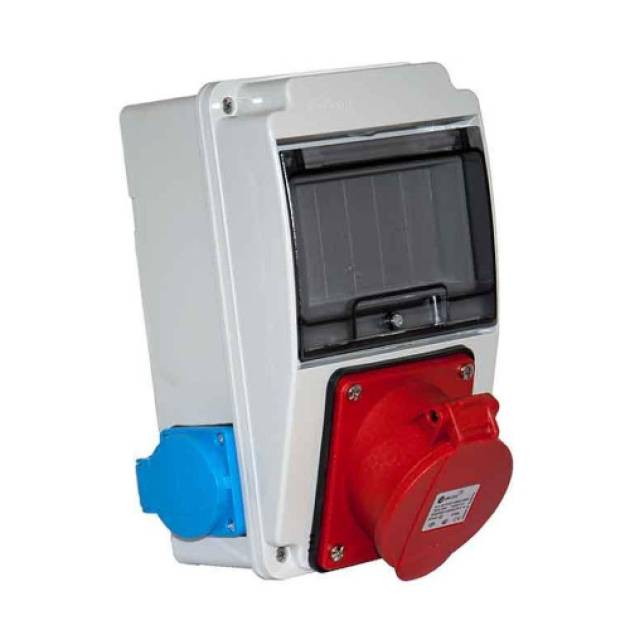 TP Electric ipari csatl. doboz 130x220mm 1x(5P 16A) + 2x(2P+F) oldalára szerelt 