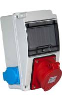 TP Electric ipari csatl. doboz 130x220mm 1x(5P 32A) + 2x(2P+F) oldalára szerelt