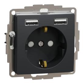 ÚJ SEDNA 2P+F csatlakozóaljzat, BZS, kettős USB töltővel, rugós, 16A/2.4A, antra