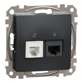 ÚJ SEDNA RJ11/RJ45 Cat6 UTP kombinált aljzat, antracit