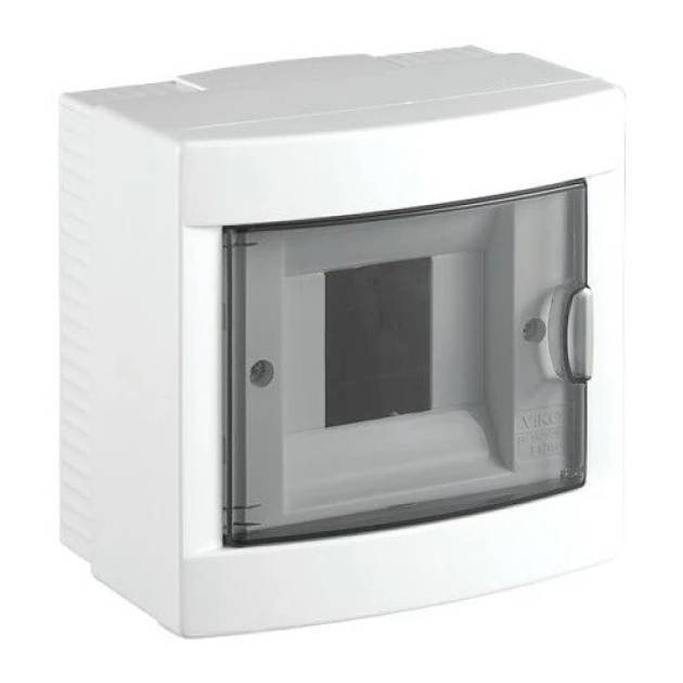 VIKO Kiselosztó, 4 modul, PE+N sínnel, füstszínű ajtóval, falon kívüli