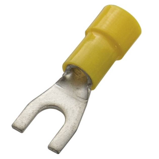 Villás saru DIN 46237 4-6,0mm2 6M/csavar villás-alakú PVC sárga réz ónozott SV6 